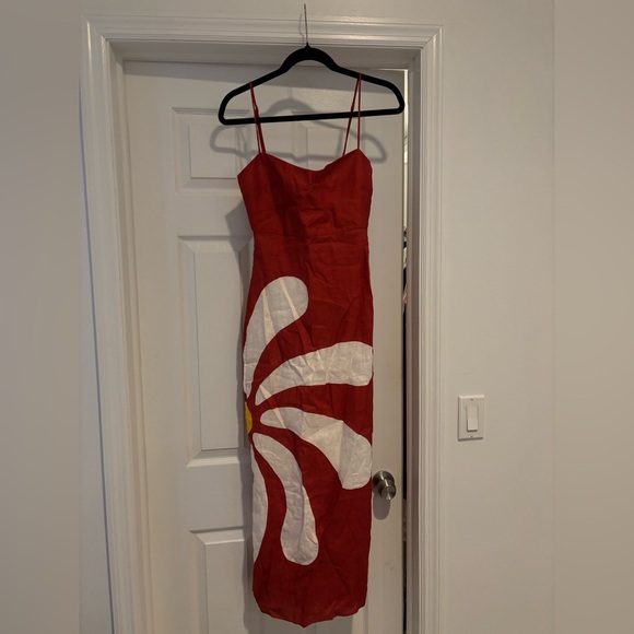 Cala de la Cruz Paloma Linen Midi Dress Red Floral Size Small NWT - Picture 8 of 12
